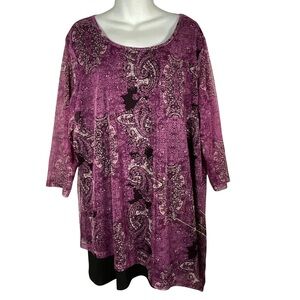 Attitudes by Renee Tunic Size 2X Purple Paisley  Sheer sleeves